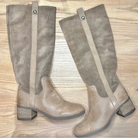 BCBGeneration Taupe Tall Riding Suede and Leather Heeled Boots - Picture 7 of 7